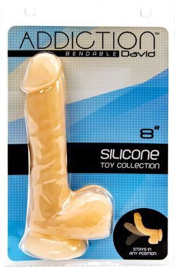 Фалоімітатор із пам&rsquo;яттю форми, на присосці ADDICTION &mdash; DAVID 8&Prime; Silicone Dong, віброкуля в подаруно