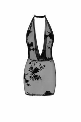 Платье Noir Handmade F313 Mythos, S, black, прозрачное, мини, открытая спина, декор из стразов