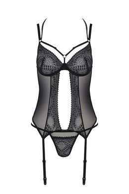 Корсет Passion DROSERA CORSET black, XXL/XXXL, с креплениями для чулок, трусики в комплекте