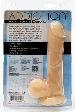 Фалоімітатор із пам&rsquo;яттю форми, на присосці ADDICTION &mdash; DAVID 8&Prime; Silicone Dong, віброкуля в подаруно
