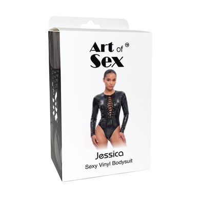 Виниловое боди с рукавами Art of Sex - Jessica, с эффектом голограммы, размер L