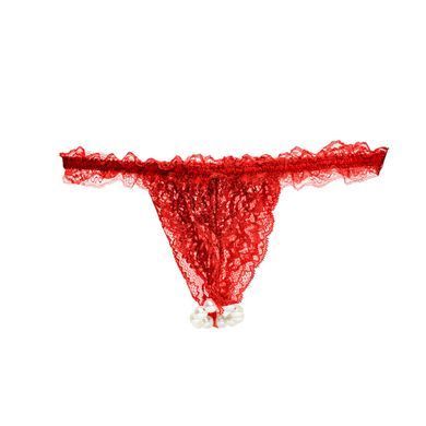 Набір Intt BRAZILIAN PANTY RED: трусики на зав&rsquo;язках S-XL з перлинним кільцем + полунична змазка