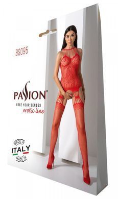 Бодистокинг с множеством бретелей Passion BS095 One Size, red, имитация пояса и чулок, с доступом