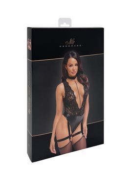 Боди Noir Handmade F297 Libido, 3XL, черное, кружево, низ под латекс, открытый доступ, гартеры