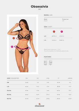 (SALE) Полупрозрачный эротический комплект Obsessive Obsessivia 2pcs set black L/XL, бюстгальтер и трусики,