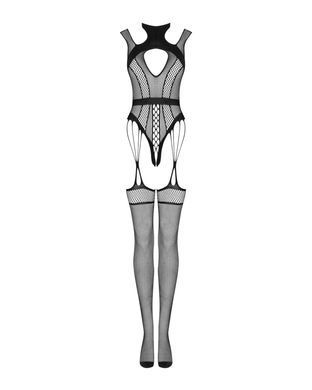 (SALE) Ажурний бодістокінг з отворами Obsessive Bodystocking G327 black S/M/L, чорний, комбінезон, з доступ