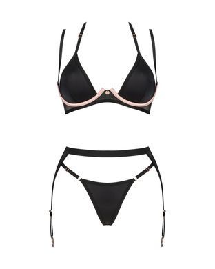 (SALE) Комплект белья Obsessive Selinne 3-pcs set XS/S Black, бюстгальтер, стринги пояс для чулок