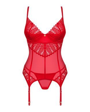 Комплект корсет и стринги Obsessive Ingridia corset & thong M/L, красный
