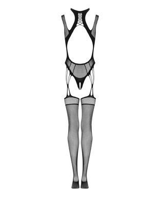(SALE) Ажурний бодістокінг з отворами Obsessive Bodystocking G327 black S/M/L, чорний, комбінезон, з доступ