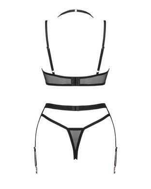 (SALE) Комплект белья Obsessive Selinne 3-pcs set XS/S Black, бюстгальтер, стринги пояс для чулок