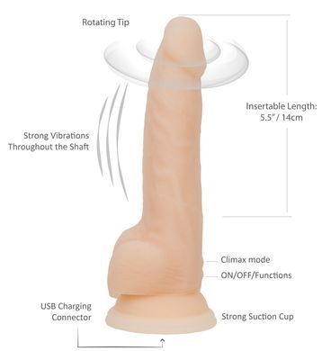 Фалоімітатор з вібрацією та ротацією Naked ADDICTION James 8&Prime; Rotating & Vibrating Dong, пульт ДК