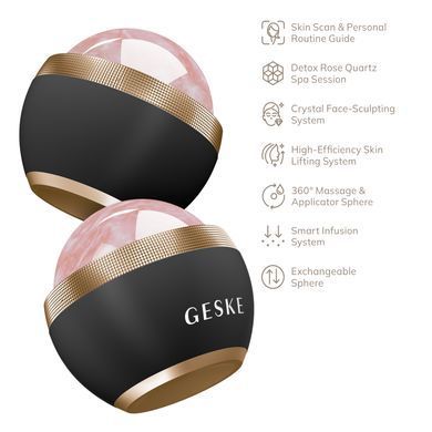 Кульковий масажер з рожевим кварцом GESKE SmartAppGuided Rose Quartz Depuffing Sphere 7in1 gray