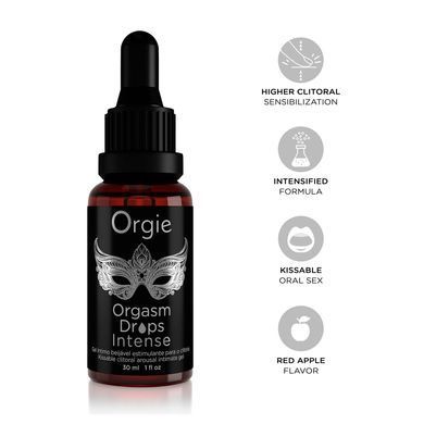 Возбуждающие капли для клитора Orgie Orgasm Drops Intense, 30 мл, тепло-холод, вкус яблока
