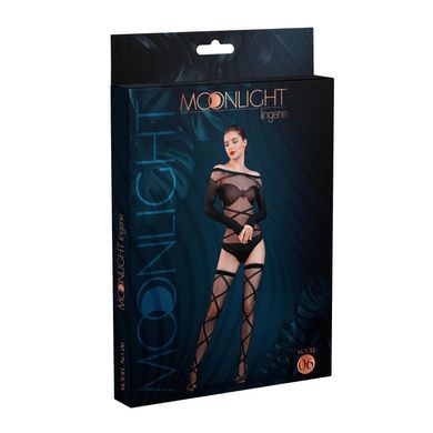 Комплект: боди и чулки Moonlight Model 06 XS-L Black, длинные рукава, рисунок в виде лифа, силуэтный