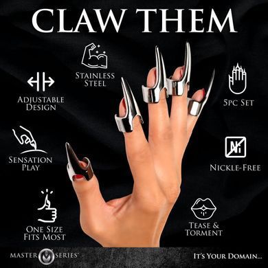Набор колец с когтями Master Series Five-Piece Sensation Claw Rings - Silver