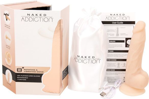 Фалоімітатор з вібрацією та ротацією Naked ADDICTION James 8&Prime; Rotating & Vibrating Dong, пульт ДК