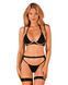 (SALE) Комплект белья Obsessive Selinne 3-pcs set XS/S Black, бюстгальтер, стринги пояс для чулок