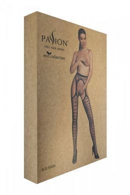Эротические колготки-бодистокинг Passion ECO S008 black, с имитацией чулок и пояса