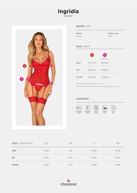 Комплект корсет та стрінги Obsessive Ingridia corset & thong XL/2XL, червоний