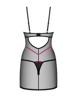Пеньюар Obsessive Novenes chemise & thong, XL/2XL, облегающий, прозрачный, со стрепами, стринги в ко