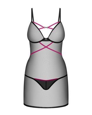 Пеньюар Obsessive Novenes chemise & thong, XL/2XL, облегающий, прозрачный, со стрепами, стринги в ко