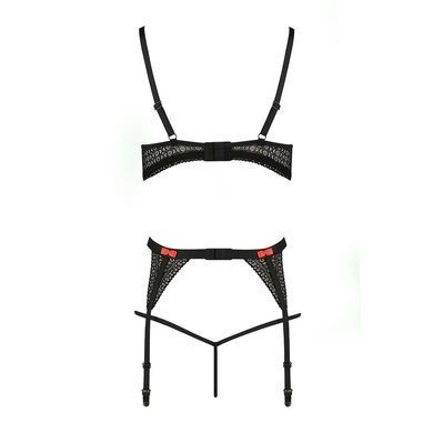 Комплект белья PERDITA SET black S/M - Passion Exclusive: стрэпы: лиф, стринги и пояс для чулок
