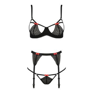 Комплект белья PERDITA SET black S/M - Passion Exclusive: стрэпы: лиф, стринги и пояс для чулок