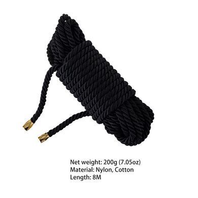 Веревка для шибари LOCKINK SEVANDA Shibari Pratice Rope, черная, 8 м, нейлон+хлопок