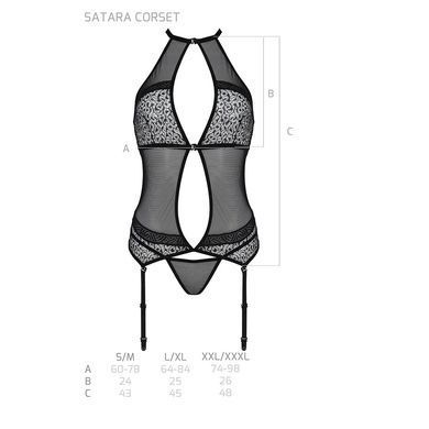 Корсет с пажами Passion SATARA CORSET L/XL red, стринги, кружево, застежки спереди и сзади