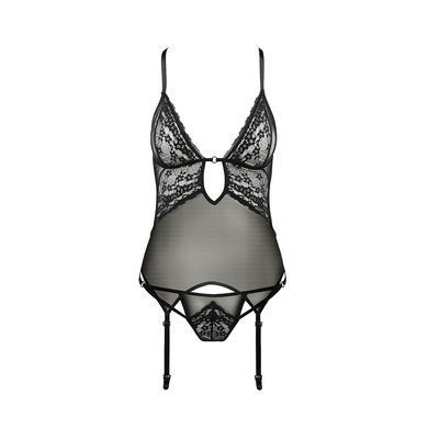 Корсет с декольте Passion ERZA CORSET S/M, black, пажи, трусики, полупрозрачный