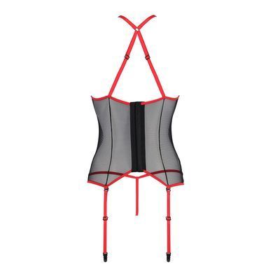 Корсет с пажами Passion SATARA CORSET L/XL red, стринги, кружево, застежки спереди и сзади