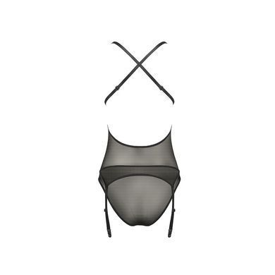 Корсет с декольте Passion ERZA CORSET S/M, black, пажи, трусики, полупрозрачный