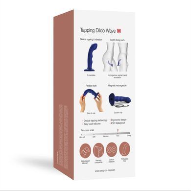 Насадка для страпона с двойной точечной пульсацией Strap-On-Me TAPPING DILDO WAVE &ndash; NIGHT BLUE, М