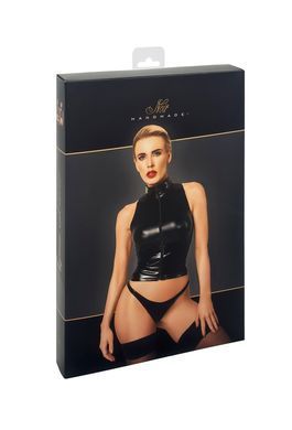 Топ Noir Handmade F324 Glam, M, black, халтер, на молнии, виниловые вставки, воротник-стойка