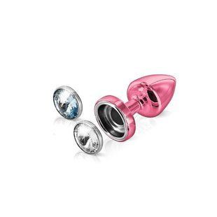 Анальная пробка со сменными стразами Diogol Anni Magnet Pink Кристалл/Аквамарин 25мм