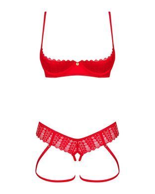 Комплект Obsessive Ingridia 2-pcs crotchless set XS/S, червоний, з доступом, відкриті груди