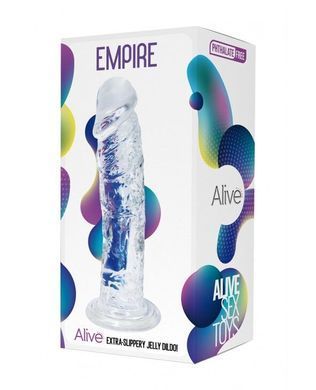 Прозорий фалоімітатор Alive Jelly Dildo Empire, ТПЕ, присоска, діаметр 4,3см, довжина 19,3см
