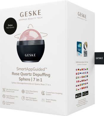 Кульковий масажер з рожевим кварцом GESKE SmartAppGuided Rose Quartz Depuffing Sphere 7in1 black