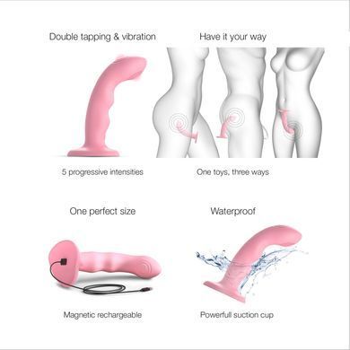 Насадка для страпона с двойной точечной пульсацией Strap-On-Me TAPPING DILDO WAVE &ndash; CORAL PINK, М