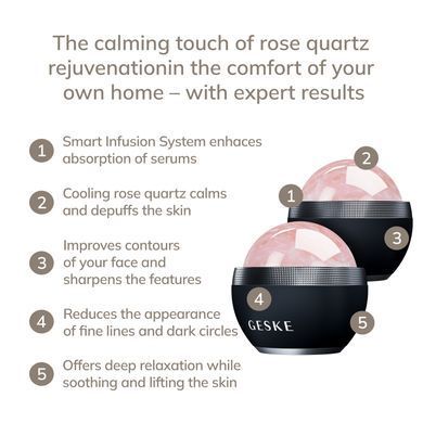 Кульковий масажер з рожевим кварцом GESKE SmartAppGuided Rose Quartz Depuffing Sphere 7in1 black