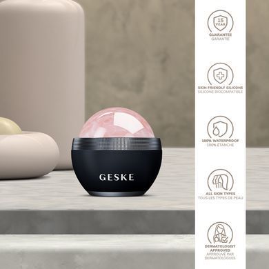 Кульковий масажер з рожевим кварцом GESKE SmartAppGuided Rose Quartz Depuffing Sphere 7in1 black