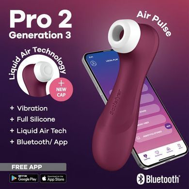 Вакуумный клиторальный стимулятор Satisfyer Pro 2 Generation 3 with Liquid Air Connect App Wine Red