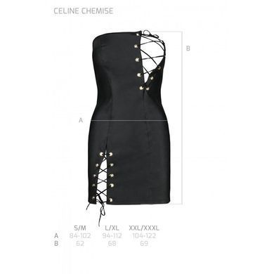 Мини-платье из экокожи Passion CELINE CHEMISE black L/XL, шнуровка, трусики в комплекте
