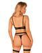 Комплект белья Obsessive Selinne 3-pcs set XL/2XL Black, бюстгальтер, стринги пояс для чулок