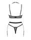 Комплект белья Obsessive Selinne 3-pcs set XL/2XL Black, бюстгальтер, стринги пояс для чулок