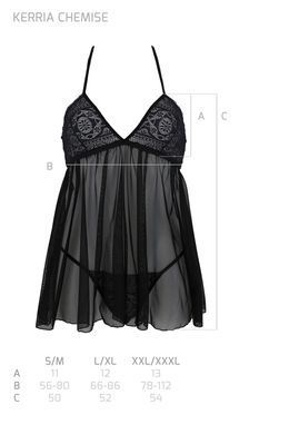 Пеньюар Passion KERRIA CHEMISE black, XXL/XXXL, кружевной верх, трусики в комплекте