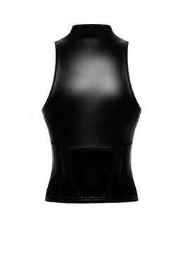 Топ Noir Handmade F324 Glam, L, black, халтер, на молнии, виниловые вставки, воротник-стойка