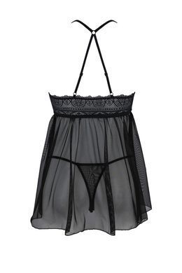 Пеньюар Passion KERRIA CHEMISE black, XXL/XXXL, кружевной верх, трусики в комплекте