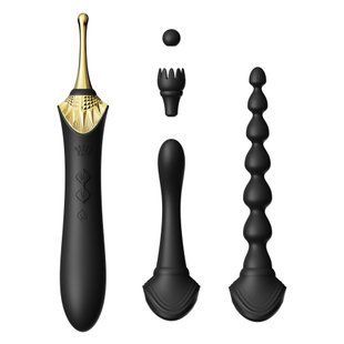 Мультифункциональный вибратор Zalo &mdash; Bess 2 Obsidian Black, 4 насадки, подогрев