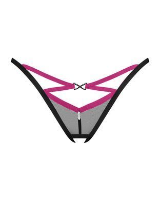 Трусики-стринги Obsessive Novenes crotchless thong, M/L, сетка, стрепы, украшение со стразами